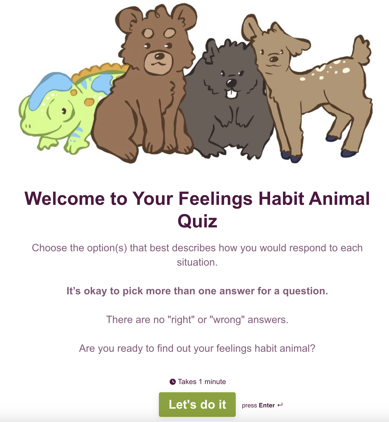 Feelings Habit Animal Quiz